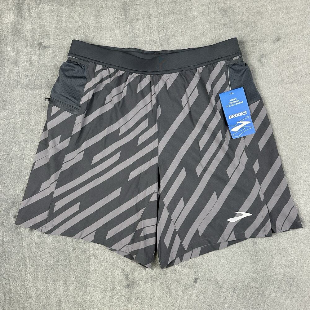 NWT Brooks Journey 7" 2-in-1 Running Shorts Men's Small Gray Strider Athletic